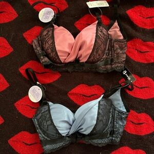 NWT Japan aimerfeel blue pink black lace push up bras 30B
